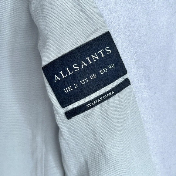 All Saints Ora Wool Blend Jacket Gray Draped Lapels Snap Closure Neutral Size 00 - Picture 7 of 11